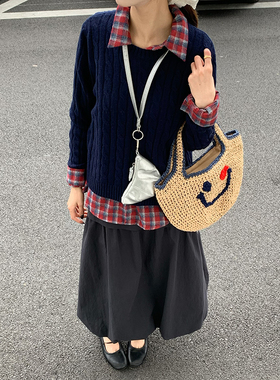 CoMo 圆领麻花打底衫女通勤穿搭纯色设计感秋冬毛衣上衣75172