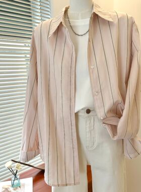 1CoMo衬衫长袖百搭春夏宽松条纹韩版休闲时尚设计感小众气质6405