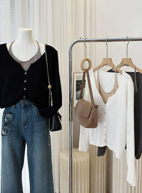 1CoMo 早秋新款撞色显瘦长袖时尚休闲百搭宽松撞色假两件开衫200