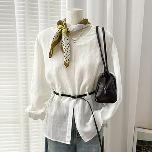 秋季 设计感收腰显瘦腰带衬衫 新款 韩版 2508 亚麻天丝混纺时尚 CoMo