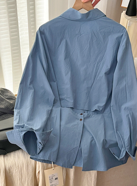 CoMo 新款全棉秋季百搭时尚韩版设计感舒适日常通勤后扣衬衫9078