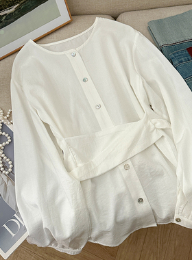 1CoMo 新款纯色长袖设计感韩版显瘦小众爆款单排扣绑带衬衫9328