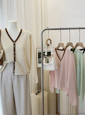 1CoMo  早秋新款舒适百搭休闲时尚亚麻气质洋气拼色针织衫8000