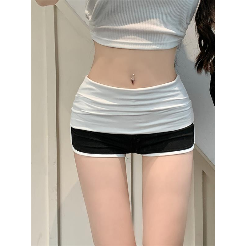 撞色弹力休闲短裤女夏季紧身低腰直筒裤子辣妹打底裤运动a字热裤
