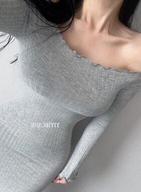 当天发 自制MX572气质露肩一字领性感女人味包臀连衣裙da