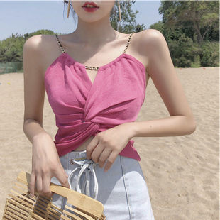 泰国吊带上衣漏锁骨挂脖嘻哈高腰蹦迪衣女性感欧美心机婊设计感潮