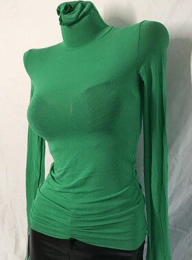 当天发 韩国东大门女装 性感草绿色 紧身显廋高领长袖打底衫CG825
