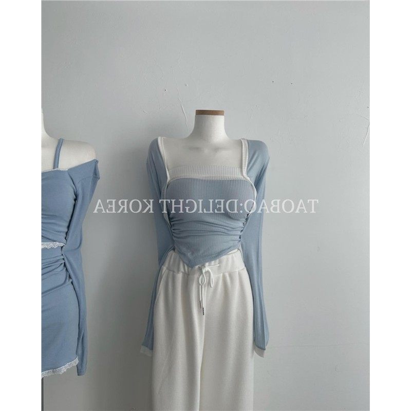 自制小女人气质性感撞色抹胸背心+短款长袖开衫套装上衣,女装/女士精品,时尚套装,淘宝优惠券,粉丝福利购,淘宝优惠卷