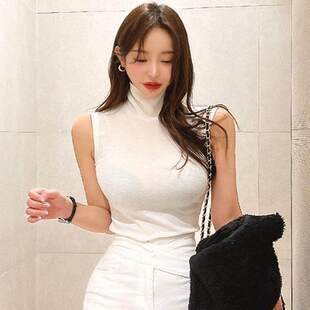 UD593自留基础百搭 女人味性感微透高领紧身背心cr