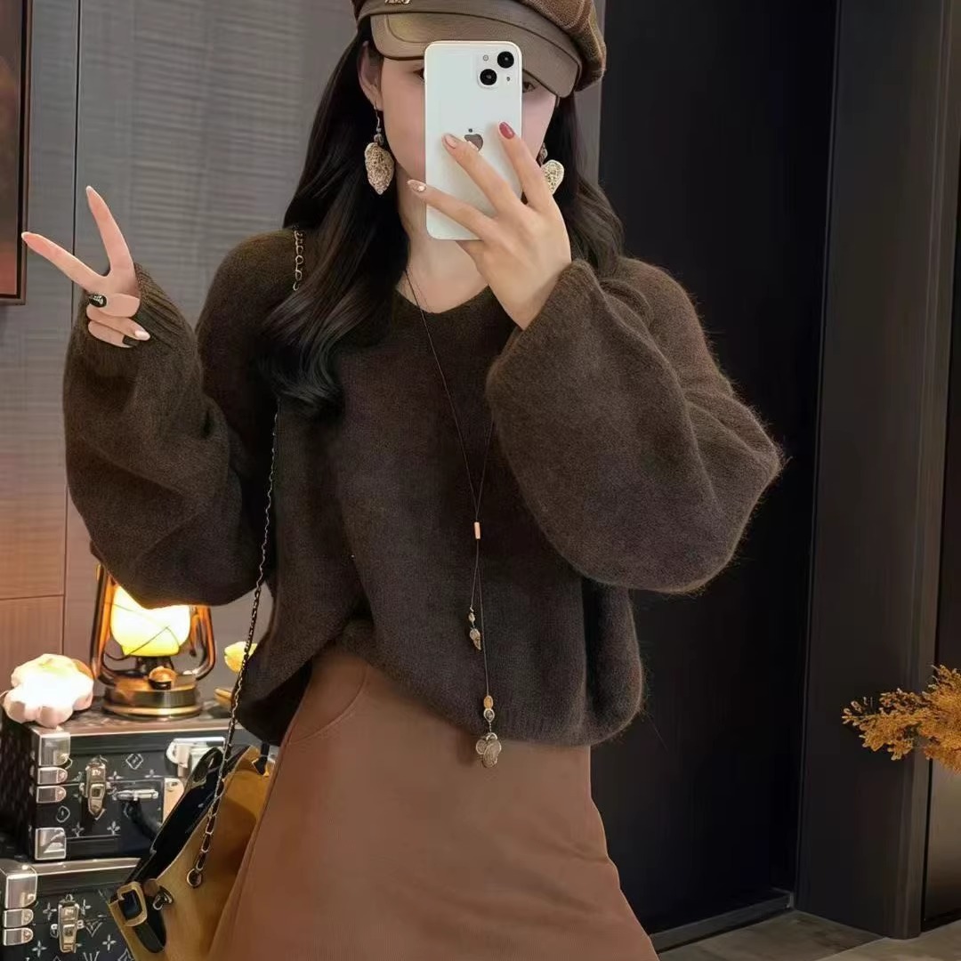 慵懒风v领毛衣女2025春秋新款