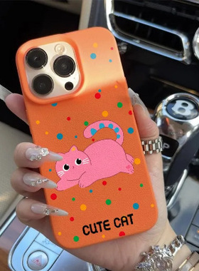 Polka Dot Cat Phone Case 适用 iPhone 17 Pro Max 16 15 14 Litchi Texture Soft TPU Cover Large Camera
