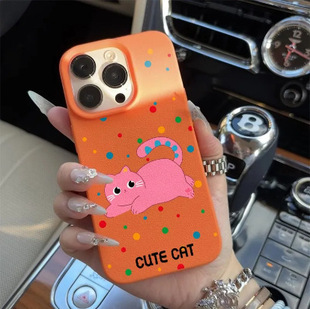 Polka Dot Cat Phone Case 适用 iPhone 17 Pro Max 16 15 14 Litchi Texture Soft TPU Cover Large Camera