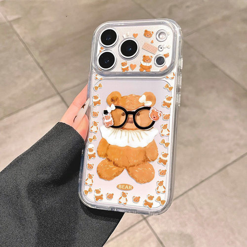 Polka Dot Glasses Bear Space Soft Phone Case 适用 iPhone 17 Pro Max 16 15 14 13 Pro 12