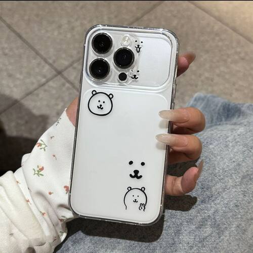 Line Drawing Self-deprecating Cute Bear Matte Clear Phone Case 适用 iPhone 18 Pro 16 15 14 13 12