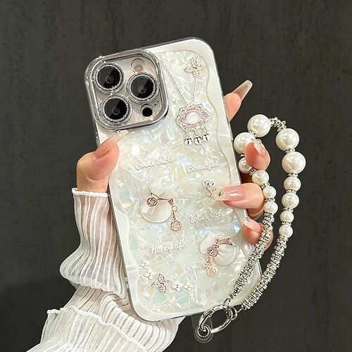 Shell Texture Glitter Crystal Phone Case Bracelet Lucky Bag Lens Film Hard Cover 适用 iPhone 17 16