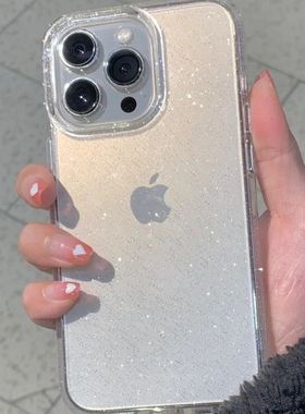 Clear Glitter Case 适用 iPhone 16 Pro Max/14/15/XR/XS Anti-Scratch & Anti-Drop, Simple  Ins Style