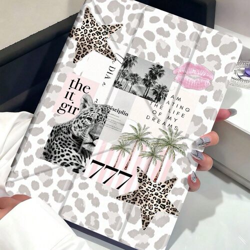 Star Leopard Print Y Fold Tablet Case Pencil Slot 适用 iPad Air 11 10th 9th Gen Pro 11 Inch 7 Mini 6