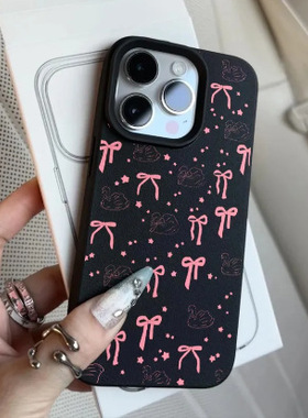 Pink Bow Cute Phone Case for iPhone 17 Pro Max 16 15 14 13 12 11, Litchi Texture Soft TPU Cover