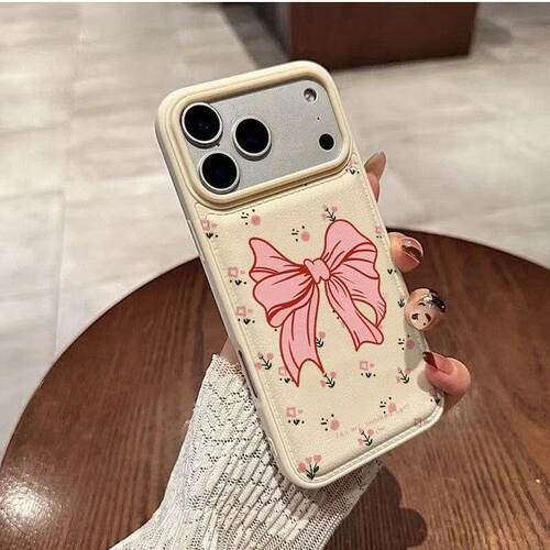 Bowknot Flower Leather Texture Phone Case 适用 iPhone 17 Pro 16 15 Shockproof Soft Cover Protective