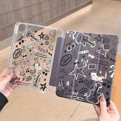 Cartoon Pattern Anti-Bending iPad Case Pencil Slot 适用 2026 iPad Air 11 Inch Air 6/7/8 11th Gen