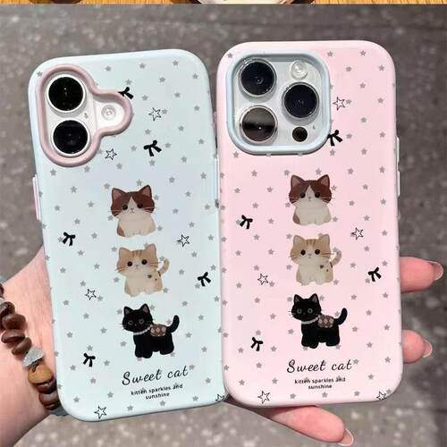 Three Cute Kittens Phone Case 适用 iPhone 18 Pro Max 17 Pro 16 15 Shockproof Cover European Style