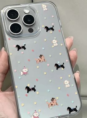 Clear Polka Dot Puppy Case 适用 iPhone 17 Pro Max /16/14/13/12 Soft Cute  Creative Transparent Cover