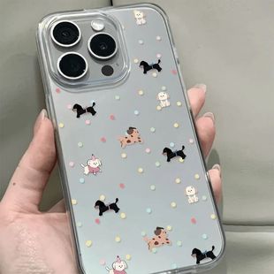 Clear Polka Dot Puppy Case 适用 iPhone 17 Pro Max /16/14/13/12 Soft Cute Creative Transparent Cover