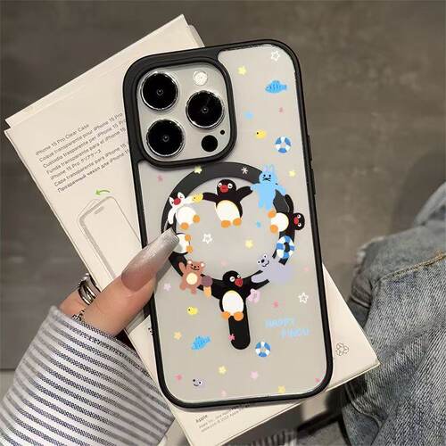 Cute Heart Animal Circle Magnetic Case 适用 iPhone 18 Pro Max 17 16 15 Transparent MagSafe Cover