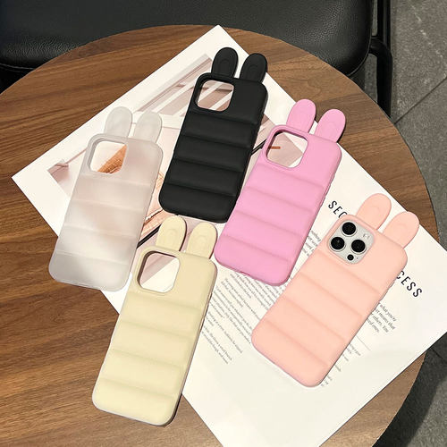 3D Rabbit Ears Solid Color Raised Shockproof Phone Case 适用 iPhone 17 Pro Max 16 15 14