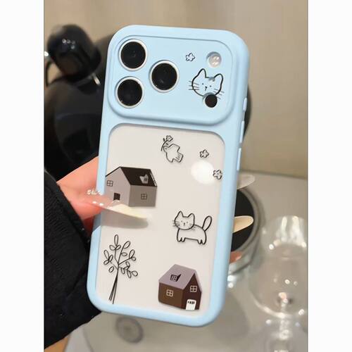 Soft Color Transparent Cat House Phone Case 适用 iPhone 17 Air 16 Plus 15 Pro Max 14 13 12 11