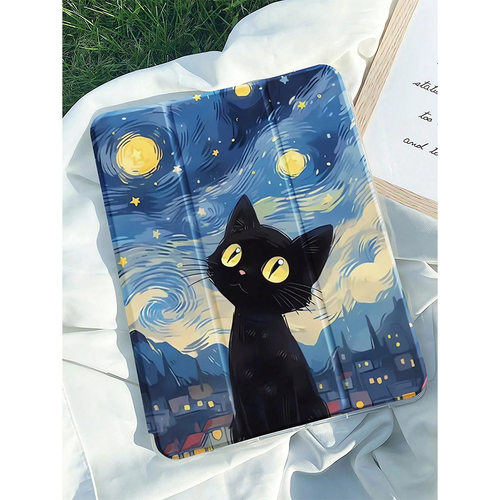 Cartoon Kitten Tri-fold Clear Acrylic iPad Case with Pencil Slot 适用 iPad Air 8, iPad 11th Gen A16