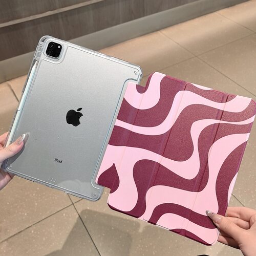 Red Arc Striped Pattern Transparent Acrylic Protective iPad Case 适用 iPad 11 A16 Air 8 7 6 5 Mini