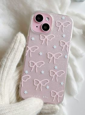 glitter Star Bow clear case适用iphone 11 12 13 14 15 16 17 pro max XR XS MAX 7 8 PLUS