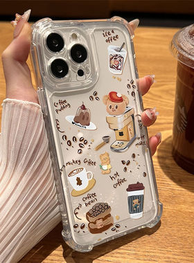 气囊Cartoon cute little bear clear case适用iphone 11 12 13 14 15 16 17 pro max XR XS MAX 7 8 PLUS