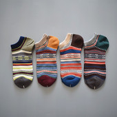 日系外贸日本春夏个性 原宿复古民族风潮流情侣棉线短袜男女船袜子