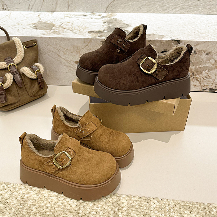 秋冬加绒厚底增高全包勃肯鞋女鞋2025新款冬季休闲小个子乐福棉鞋