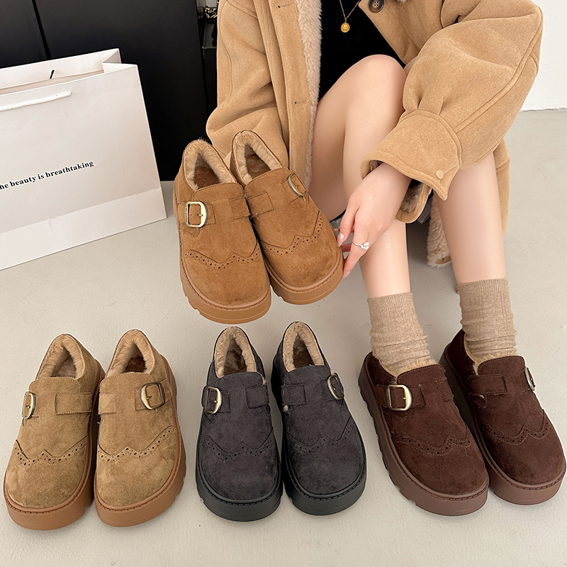 厚底加绒保暖勃肯鞋女2025冬季新款复古洋气雪地靴爆款灰色毛毛鞋