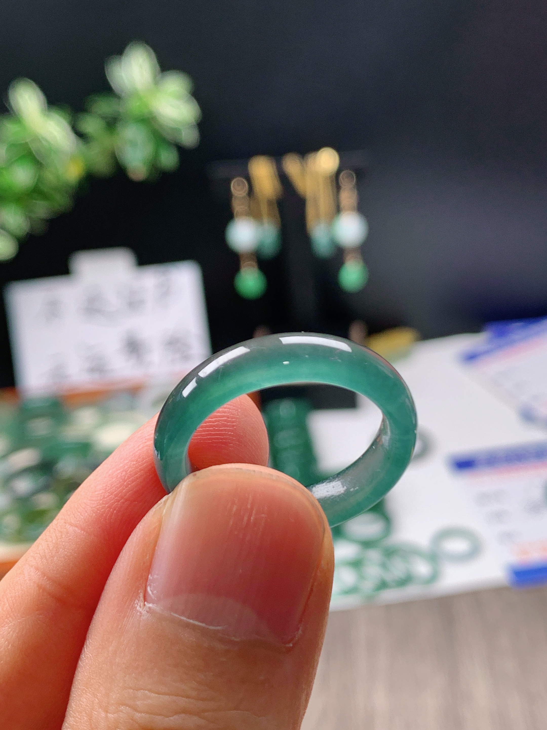 A货老坑冰种天空蓝翡翠戒指指环21圈口内径19.4mm