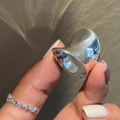 通体925纯银弧面手工设计感戒指开口可调节 银饰品 纯银配饰