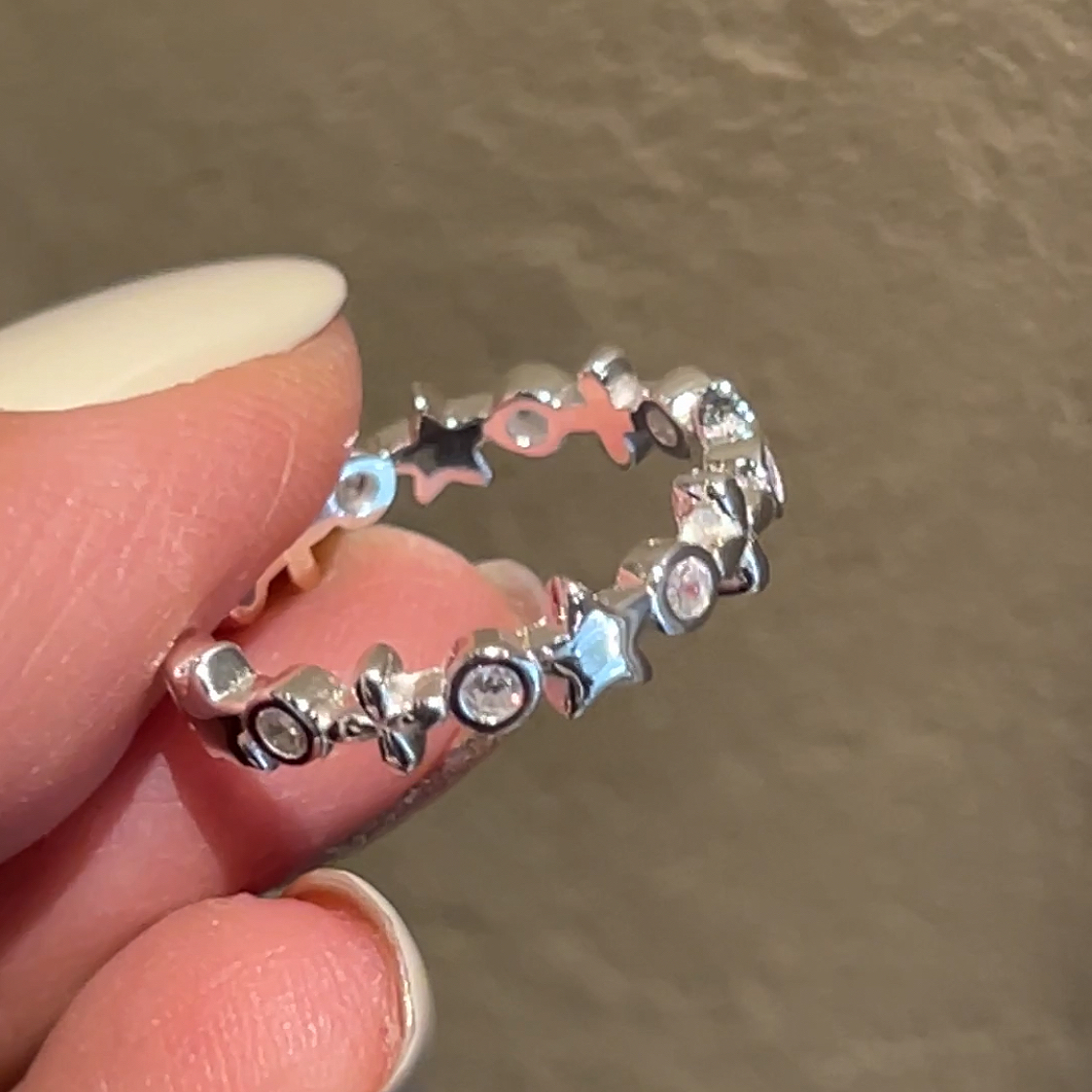 Aililyba韩国进口通体925纯银星星镶钻戒指 开口可调节 长期主义