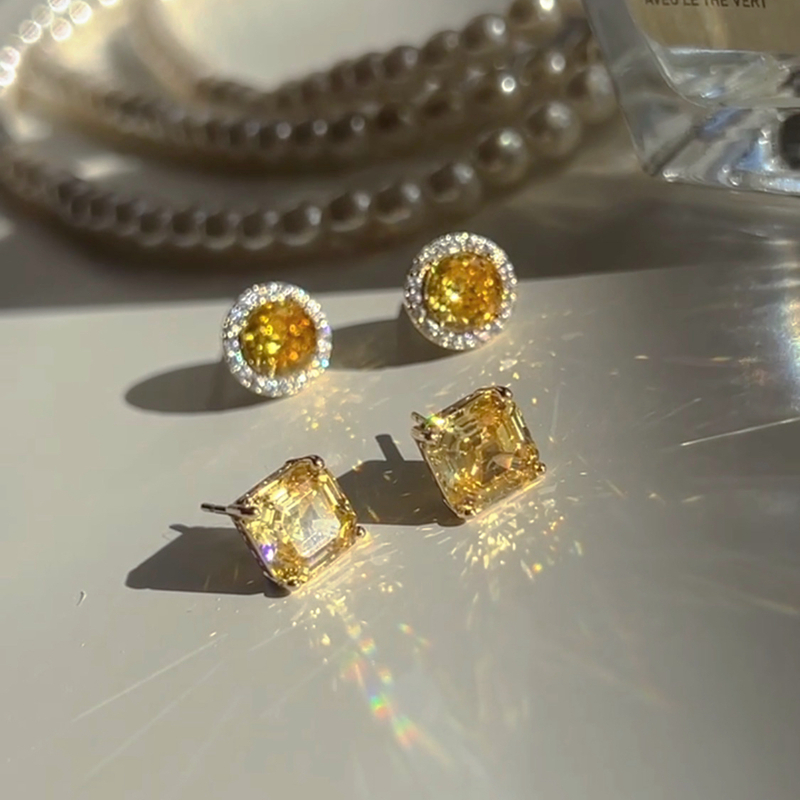 925银针简约黄水晶女高级感耳钉