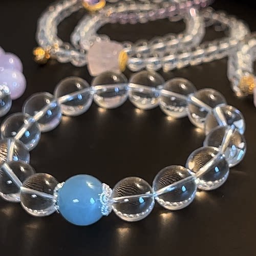 天然水晶925纯银紫水晶海蓝宝