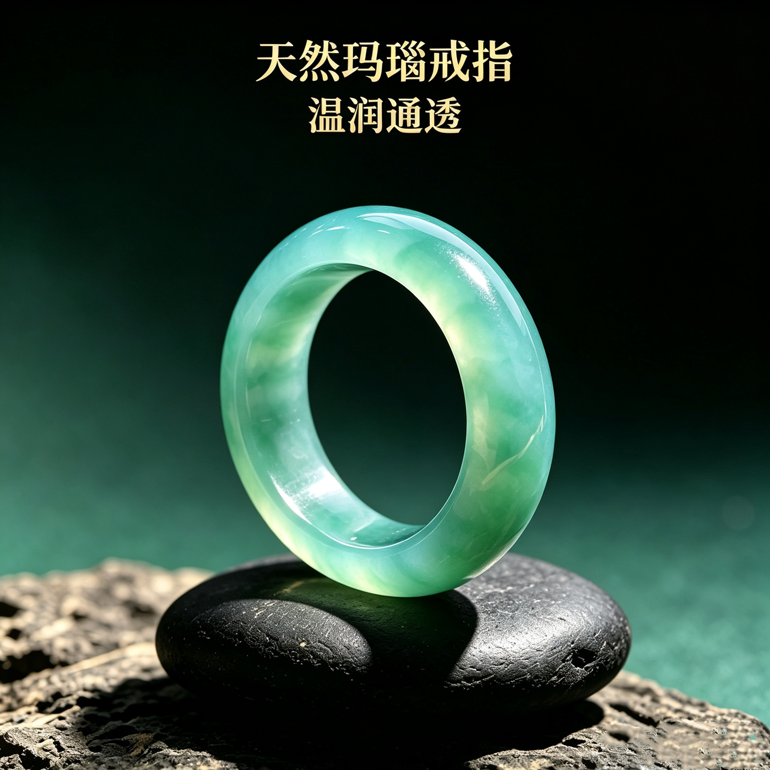 天然玛瑙戒指绿色温润通透高冰润玉石指环女时尚复古玉髓圆环正品