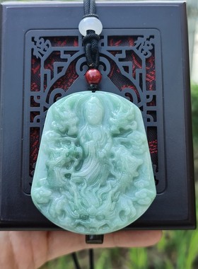 天然翡翠玉观音吊坠双面男女项链