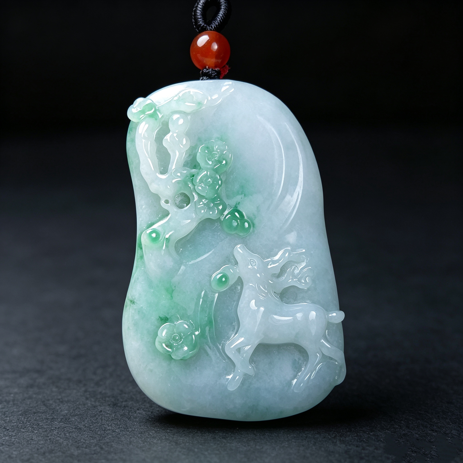 遇玉翡翠梅花鹿A飘花玉牌项链