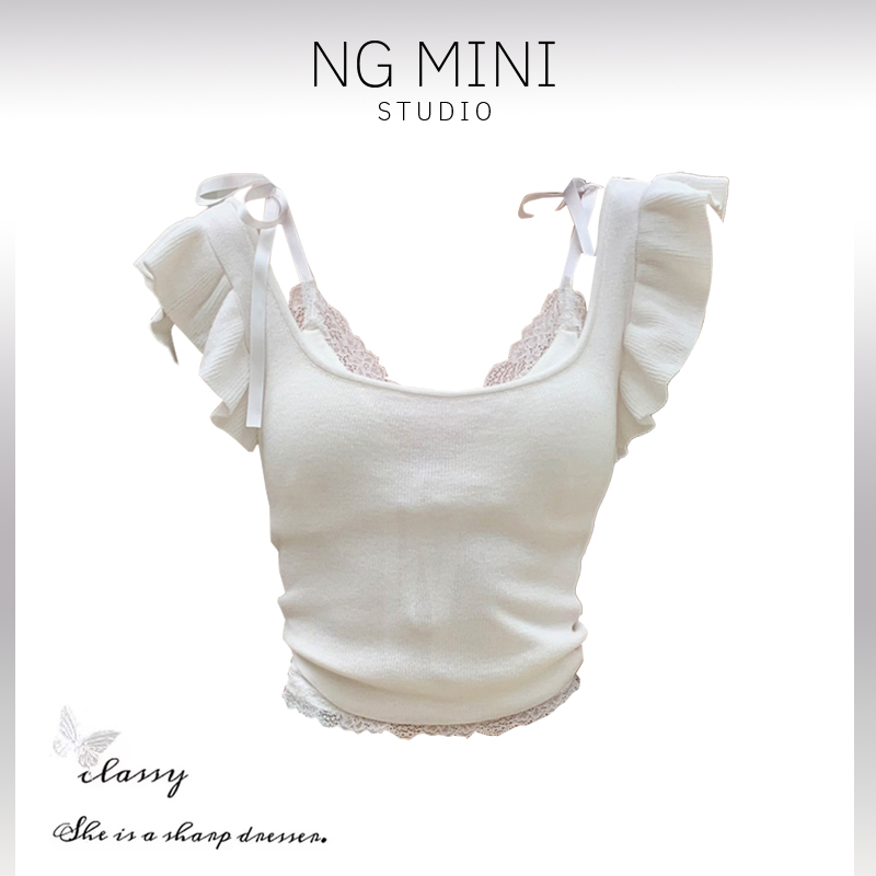 NG Minimalism 春季新款~纯欲少女感蕾丝系带背心针织上衣套装 女装/女士精品 大码内搭 原图主图