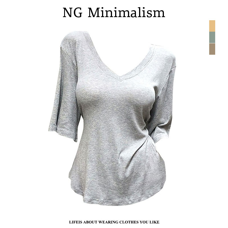 NG Mini【现货】纯色v领百搭短袖t恤纯欲辣妹掐腰显瘦半袖上衣