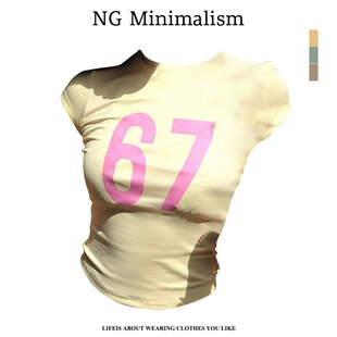 Mini 美式 现货 简约气质上衣潮 数字印花t恤女夏季 辣妹短款