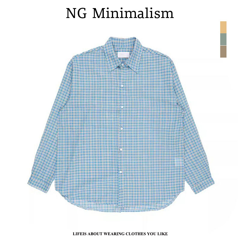 NG Mini【现货】章若楠同款细格纹长袖衬衫法式复古简约宽松