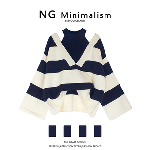 Minimalism慵懒针织条纹毛衣女新款 2022秋冬百搭小众宽松裙子